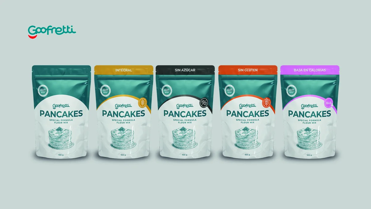 Diseño de packaging de Goofretti Pancakes por Blackstone